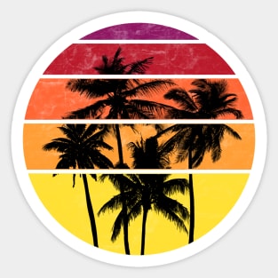 Retro Palm Tree Sunset Grid Sticker